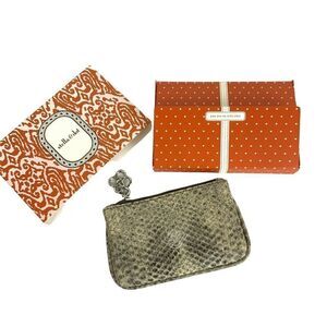 Stella & Dot Soho Key Pouch Coin Purse Gray Lambskin Leather Snakeskin Embossed